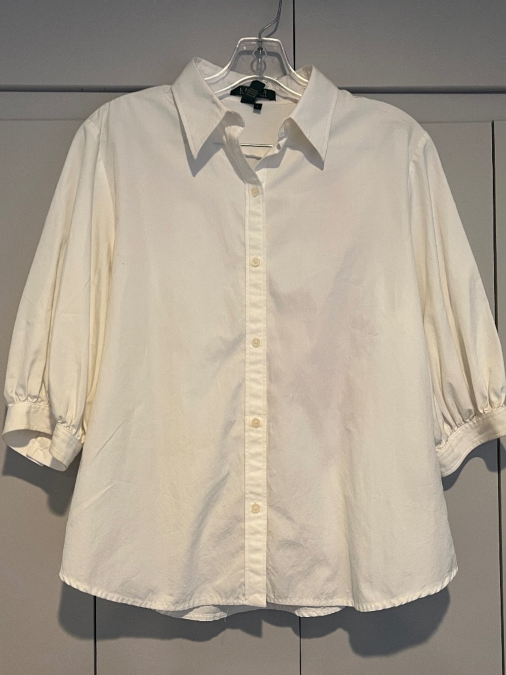 Ralph Lauren White Embroidered Firebird/Pheonix Button Down Blouse Shirt Top L